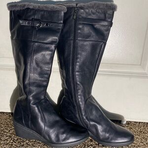 Women’s Basto Black Leather Winter Boots Size 8